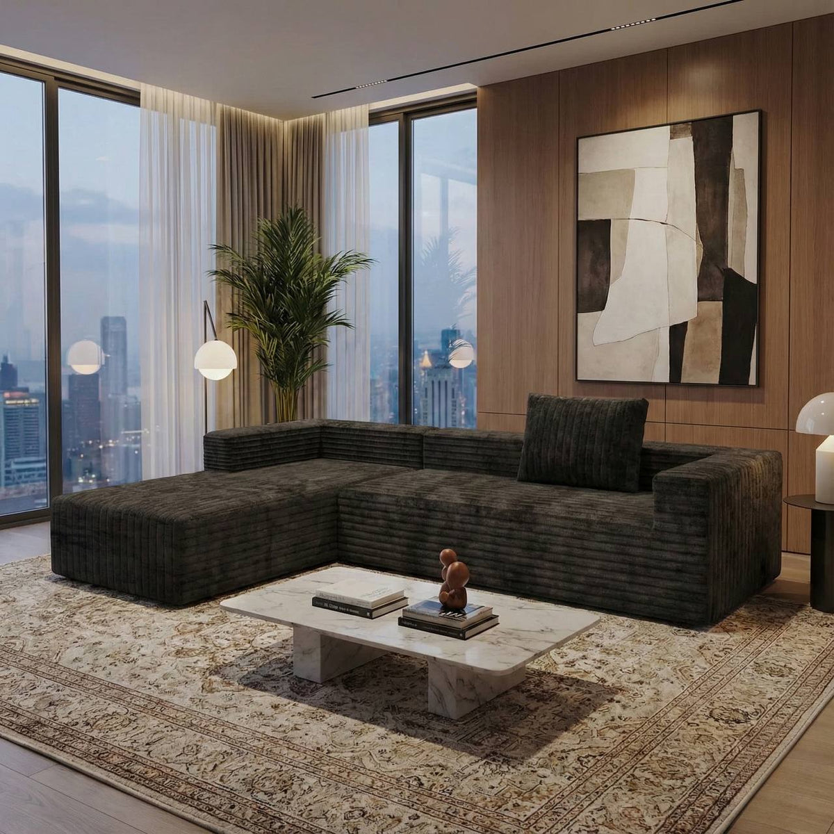 Umi L-Shaped Modular Sofa – Black